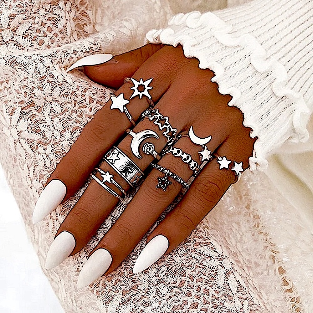 Silver stars & moon ring set⭐️🌙 (10 rings)